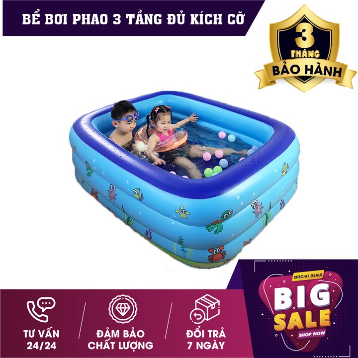 Bể bơi phao bơi cho bé, siêu dày có đế chống trượt đầy đủ kích thước 1M8-2M1-2M9