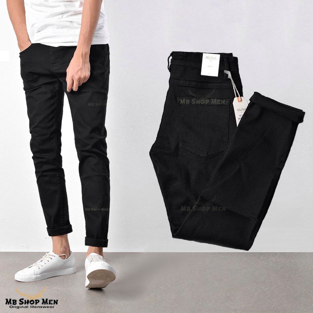 Quần jean nam đen trơn mẫu quần jean slim fit mới nhất của routine