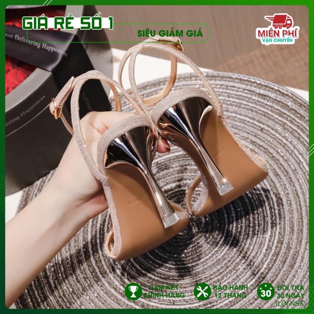 Giày Sandal Nữ Cao Gót-7p quai đá lấp lánh chất vải canvas cao cấp-DA552 .