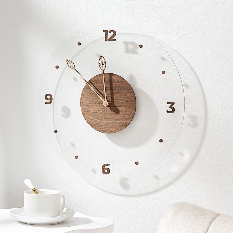 Đồng hồ treo tường decor - Chất liệu Acrylic phối gỗ cao cấp phong cách tối giản hiện đại
