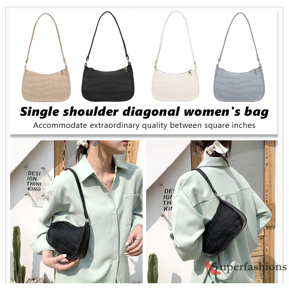 【Hot Sale】Fashion Women Alligator Pattern Pure Color Shoulder Underarm Bag PU Handbag