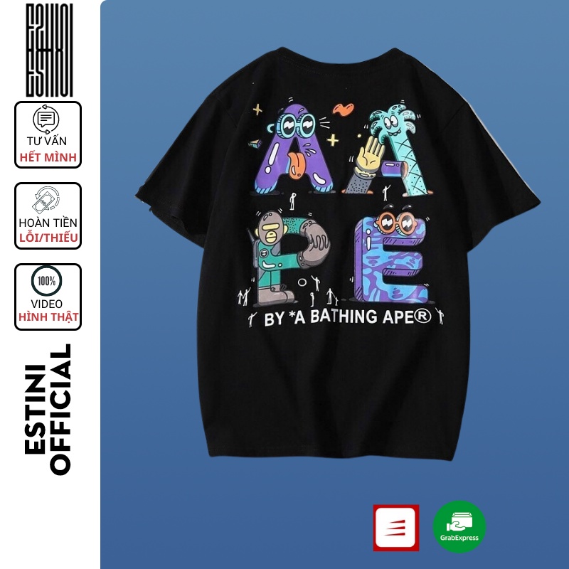 Áo thun tay lỡ form rộng ESTINI áo thun Unisex nữ nam chất cotton vải dày AAPE