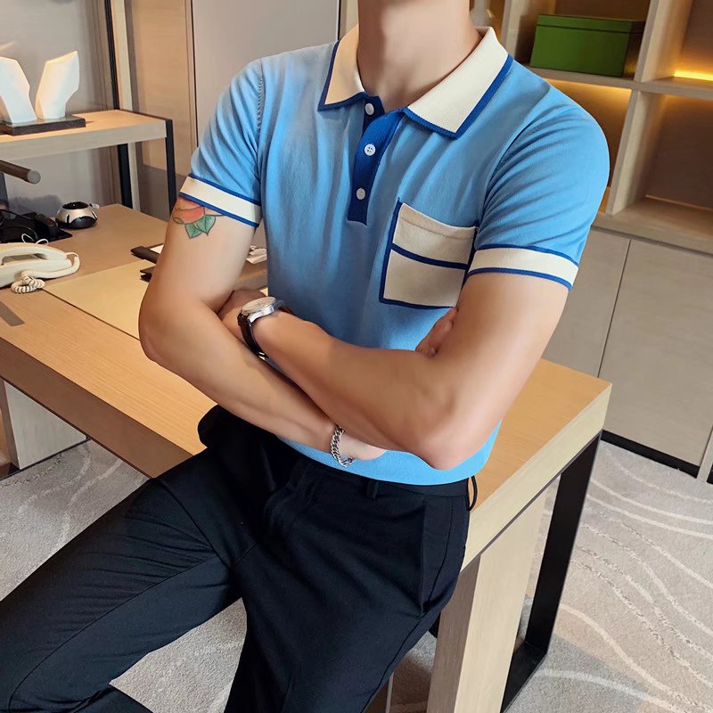 Áo Thun Polo Tay Ngắn Cổ Bẻ Phối Túi Phong Cách Hàn Quốc Thời Trang Mùa Hè Cho Nam Size M-3XL