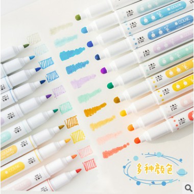 BOX 6 bút dạ 2 ĐẦU TRÒN và đầu nhọn highlight, ghi chú, đánh dấu trang trí- StudywithNgan-boxbut06
