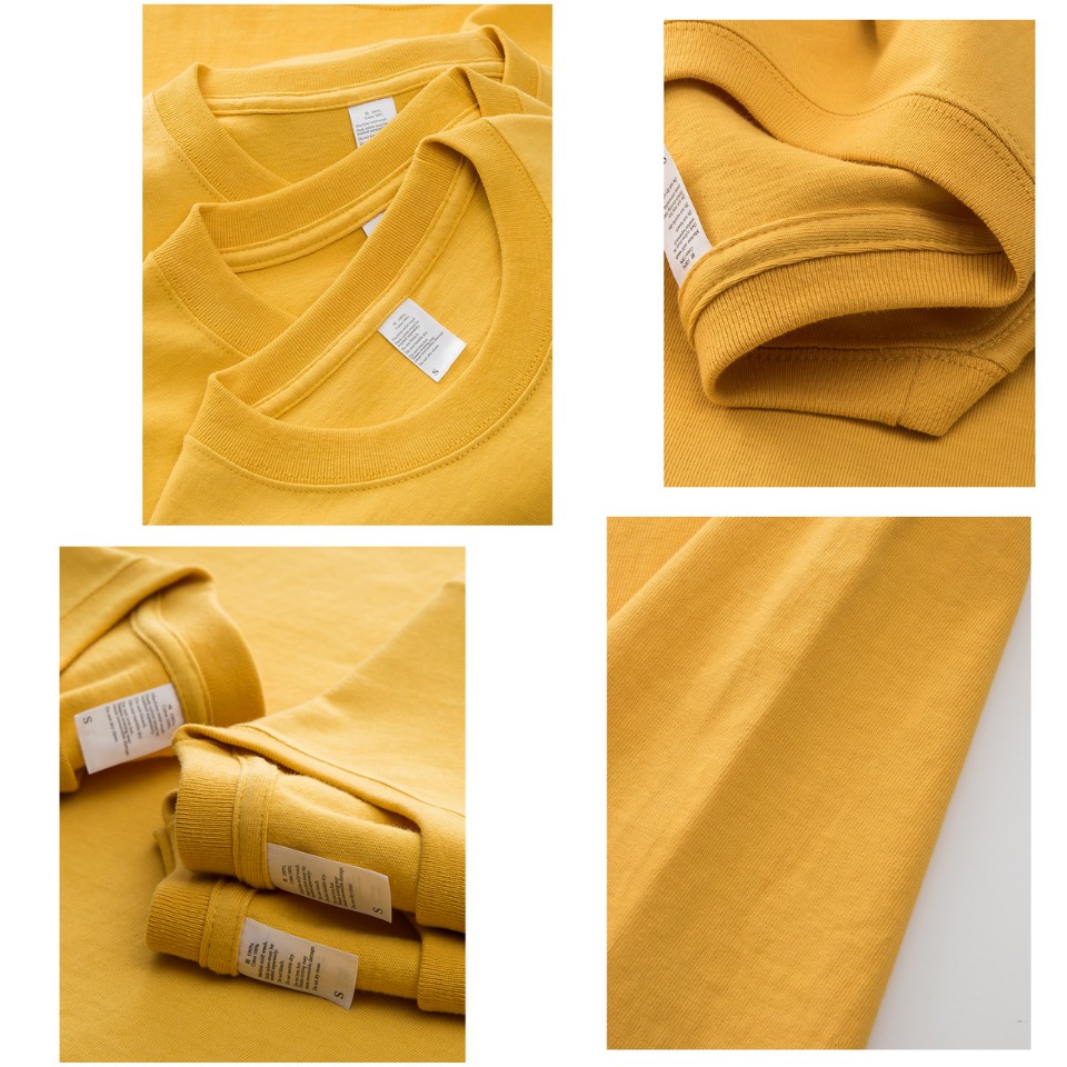 250G Áo Phông 100% vải Cotton chải kĩ, loại bỏ lông thừa - Áo thun trơn định lượng 260gsm Màu Vàng Form Unisex Hè 2022
