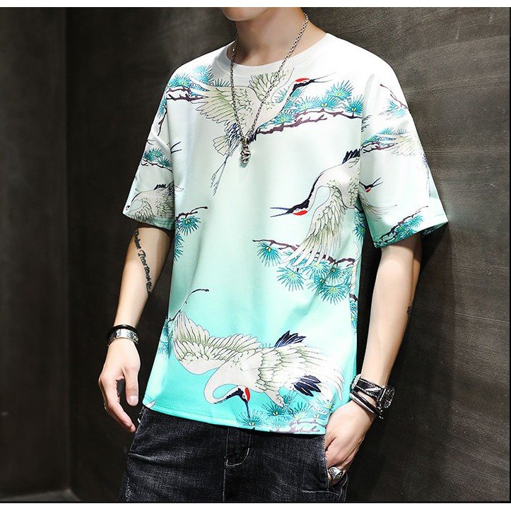 Áo Thun Nam,Áo Thun Nam Nữ Chim Hạc Chất THun Cotton Cao Cấp 3Màu Phong Cách Hàn Quốc