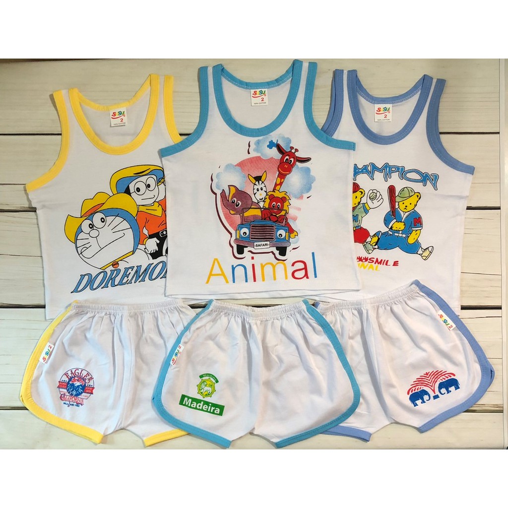 COMBO 5 Bộ quần áo trẻ em thun cotton SUSU | Mẫu Ba lỗ Trắng Viền màu | Size 1-10 cho bé 5-25 kg| Đồ bộ bé trai, bé gái