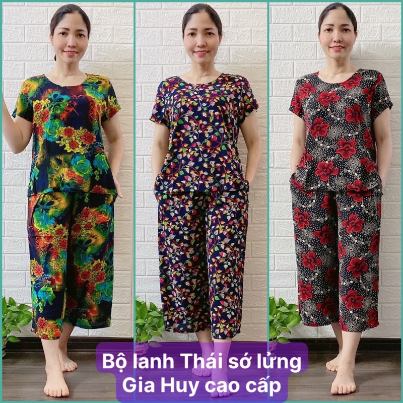 [ Vải Lanh KHÔNG Co Rút ] Đồ bộ trung niên Bộ Lanh Gia Huy vải Lanh Thái mẫu Quần Ống Rộng Sớ Lửng Tay Hến