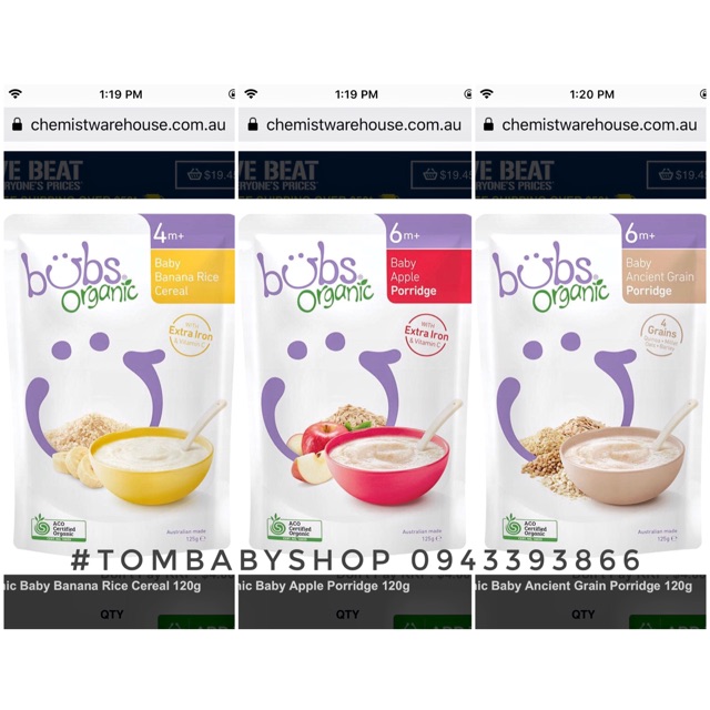 BỘT GẠO ĂN DẶM BUBS ORGANIC ÚC