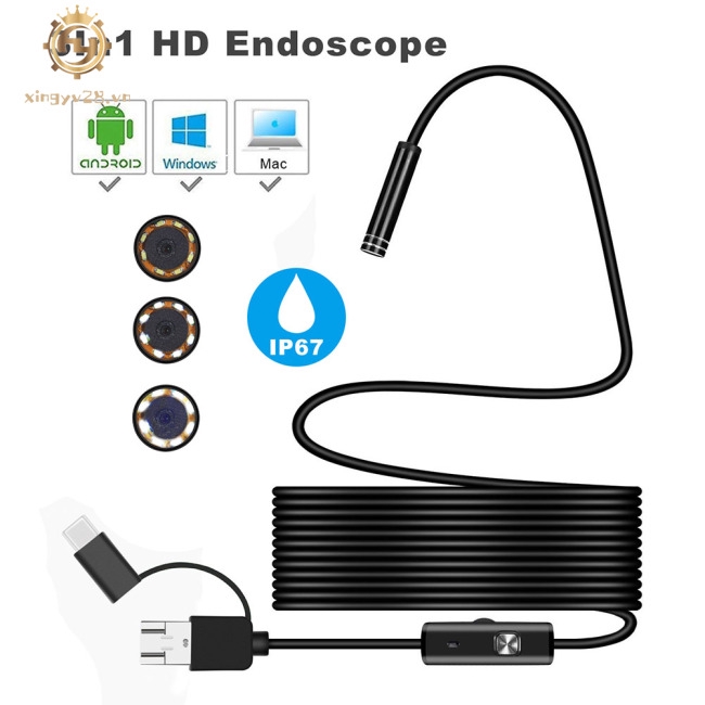 Camera y học 5.5mm 6LED 3 trong 1 cho PC Notebook điện thoại Android không thấm nước IP67 kết nối qua cổng USB