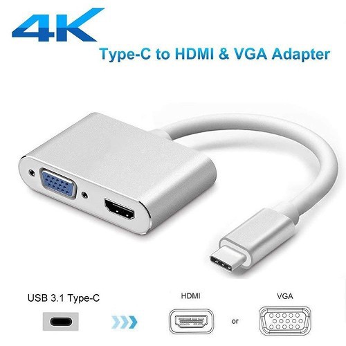 Cáp chuyển USB Type-C sang HDMI và VGA. Độ phân giải lên đến Full HD
