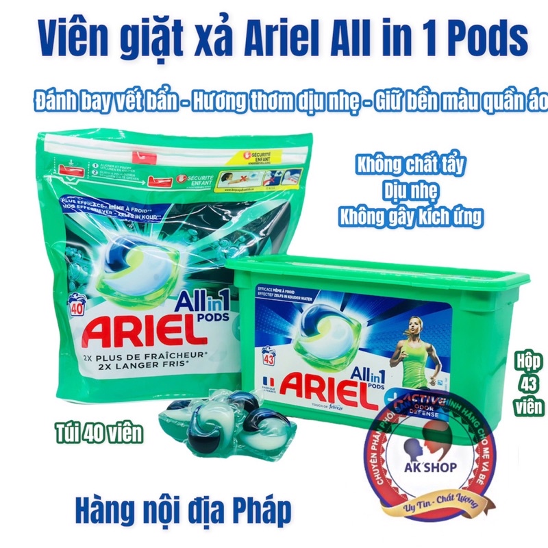 Viên giặt - xả Ariel Pháp hàng chuẩn hãng 100%
