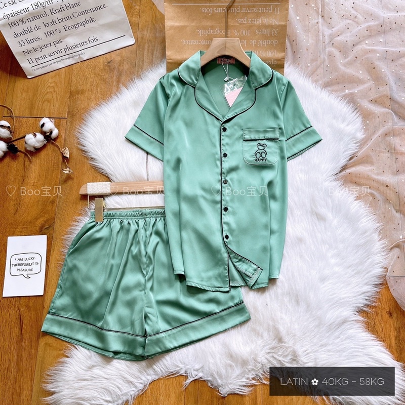 Đồ ngủ nữ pijama lụa latin quần ngắn tay cộc hoạ tiết trơn siêu xinh Booboo