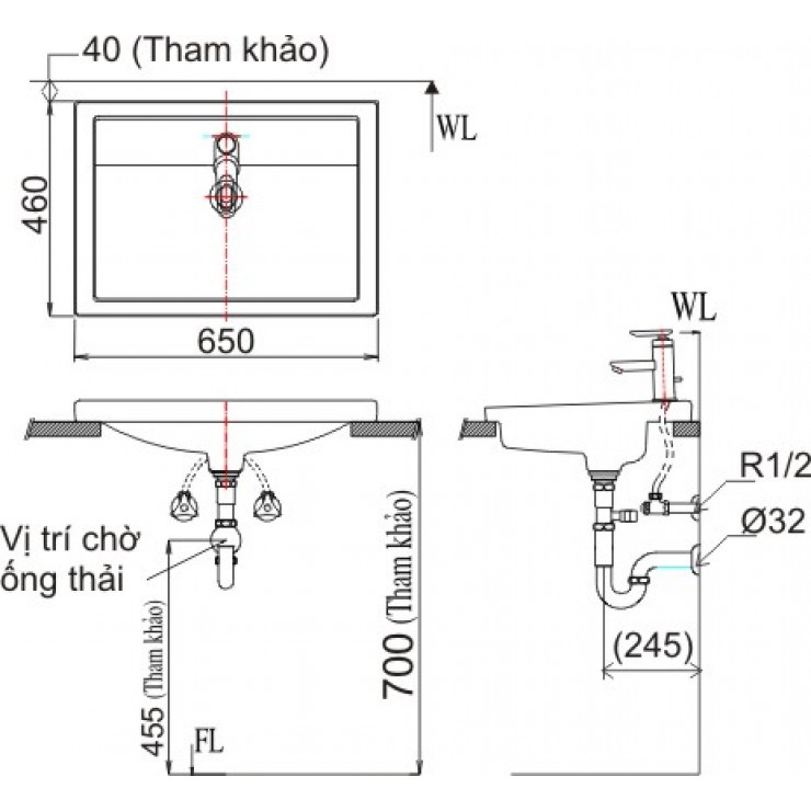 Chậu Rửa Lavabo Inax L-2397V Âm Bàn Dương Vành