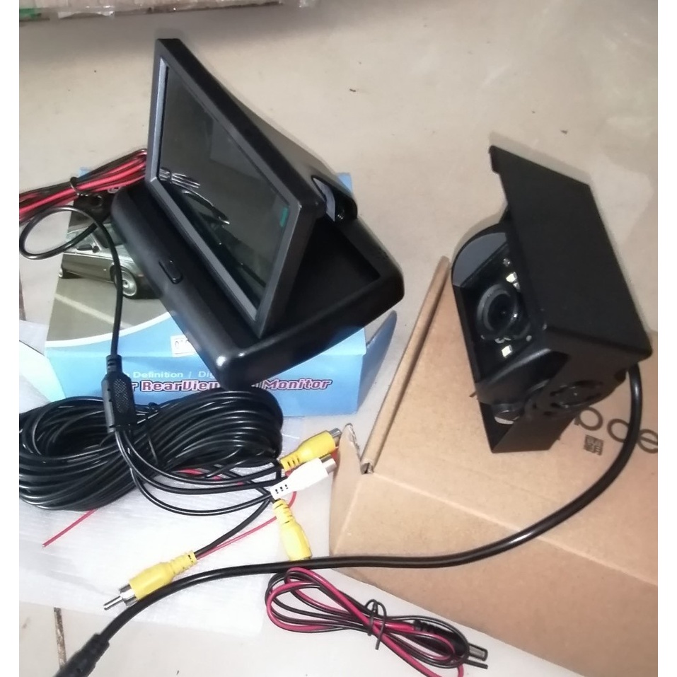 Combo camera lùi và mà hình gập cho xe tải, bộ màn hình gập và camera lùi cho xe tải