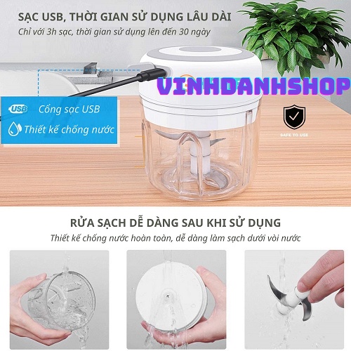 Máy Xay Mini Tỏi Ớt Cầm Tay 250ml Sử Dụng Cổng Sạc USB Siêu Tiện Lợi Mẫu Mới 2022