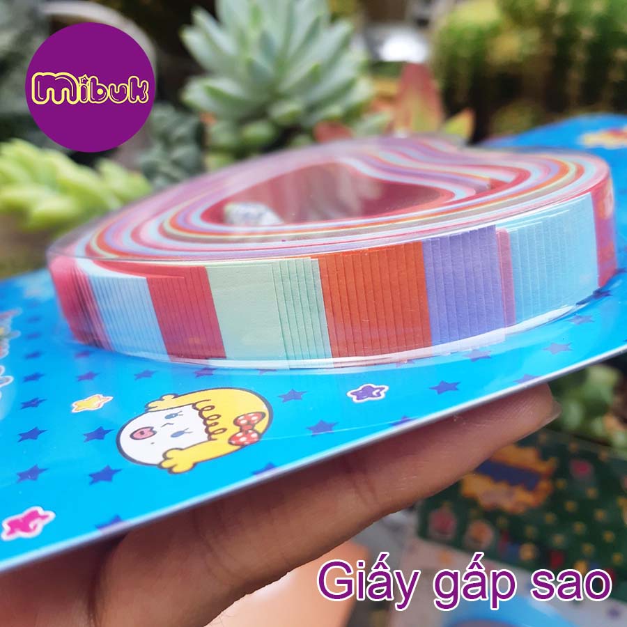 Giấy gấp sao nhiều màu, giấy tốt, vỉ hình trái tim