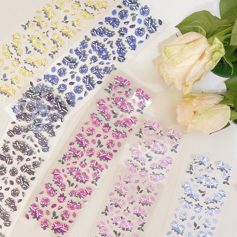 Hình dán hoa hồng laser nhiều màu không thấm nước trang trí sổ,toploader