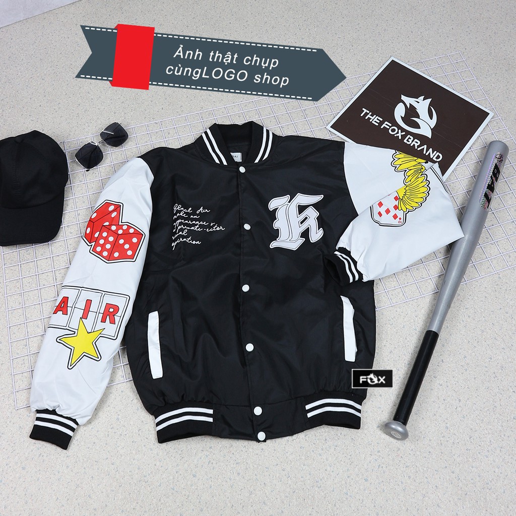 Áo khoác bomber THE FOX áo khoác dù hai lớp dáng unisex nam nữ form rộng in hình Quân Bài AIR