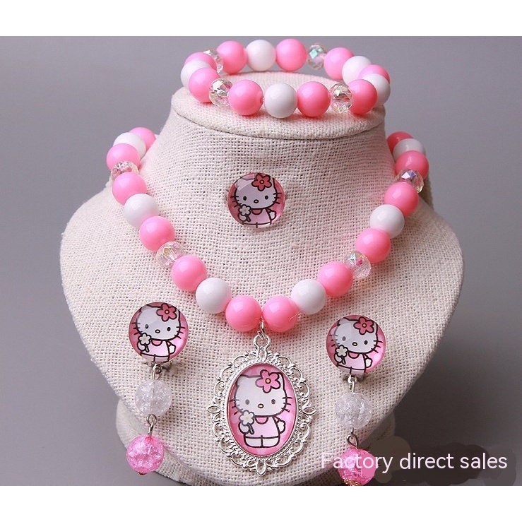 Bộ Trang Sức Gồm Dây Chuyền / Nhẫn / Vòng Tay / Bông Tai Họa Tiết Công Chúa Elsa Dễ Thương Cho Bé Gái