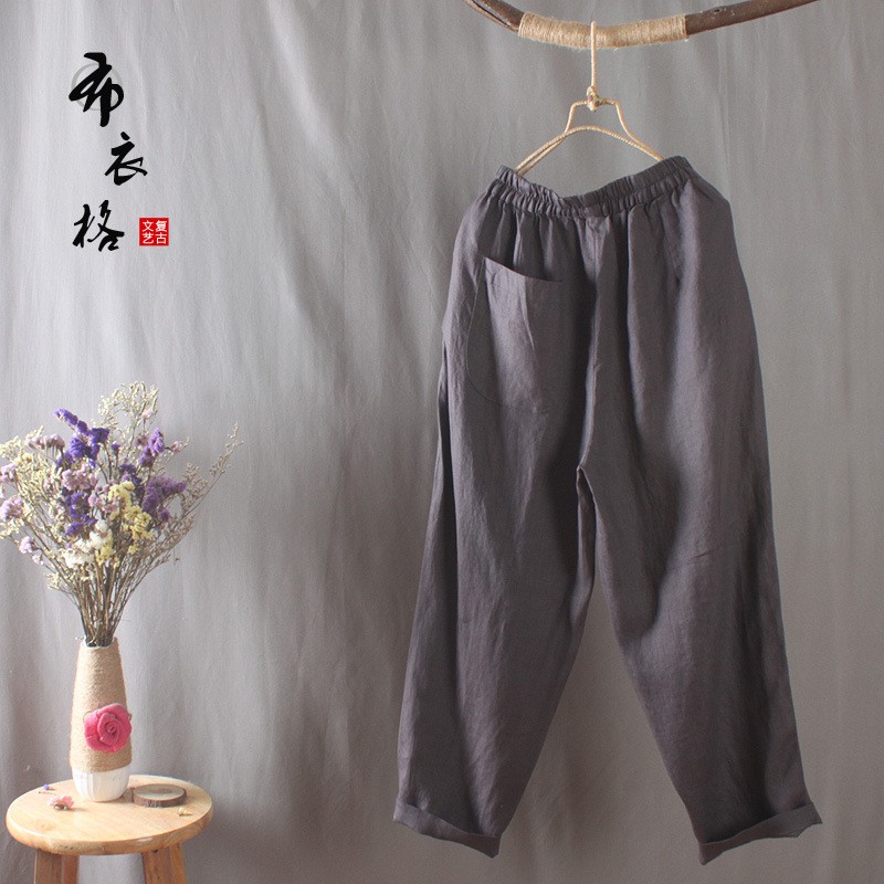 Quần dài nữ trung niên lưng thun vải Linen trơn cao cấp - Quần Linen Nữ Dài Lưng Thun Form Rộng - Thời Trang Phong Cách