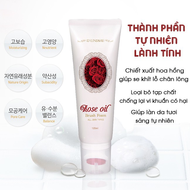 Sữa rửa mặt Rose Oil Brush Foam 120ml tác dụng thải độc, dưỡng trắng da, se khít lỗ chân lông 🛵FREE SHiP🛵