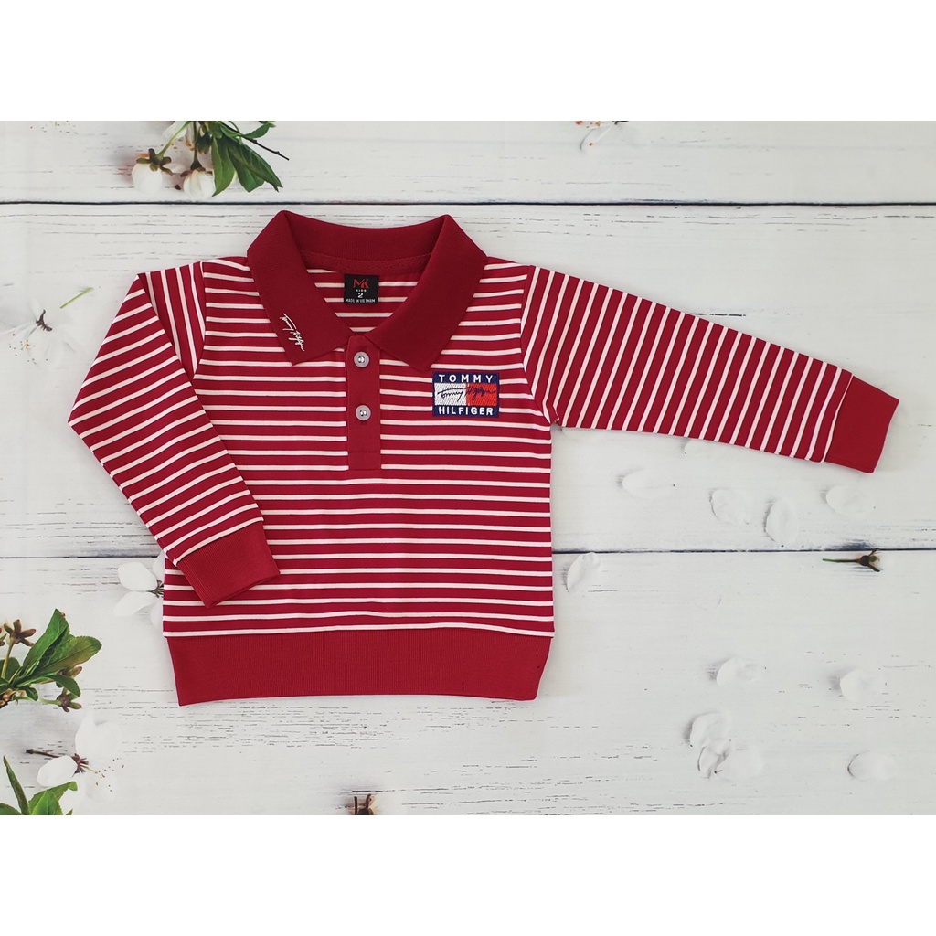 Áo thun polo bé trai tay dài. Áo cổ bẻ dài tay,thêu T_MY  từ 8kg-30kg