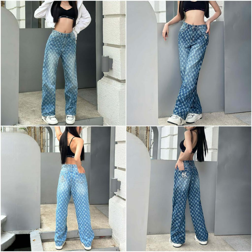 (HÀNG XUẤT XỊN) Quần jean unisex ống đứng Uni Monogram Qống rộng phối họa tiết monogram thời trang