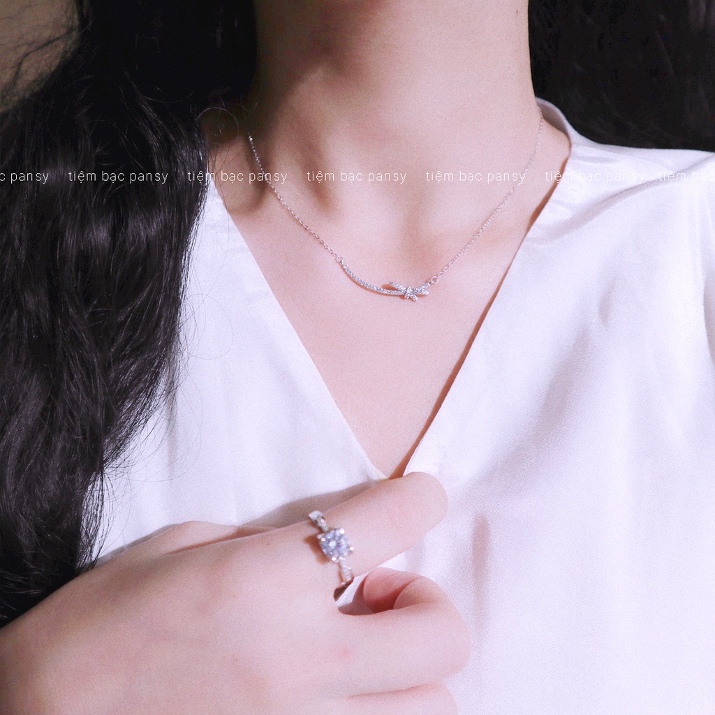 Vòng cổ bạc nữ PANSY hình nơ thắt sang chảnh, dây chuyền bạc 925 mặt cười Smile phối nơ thật thời trang