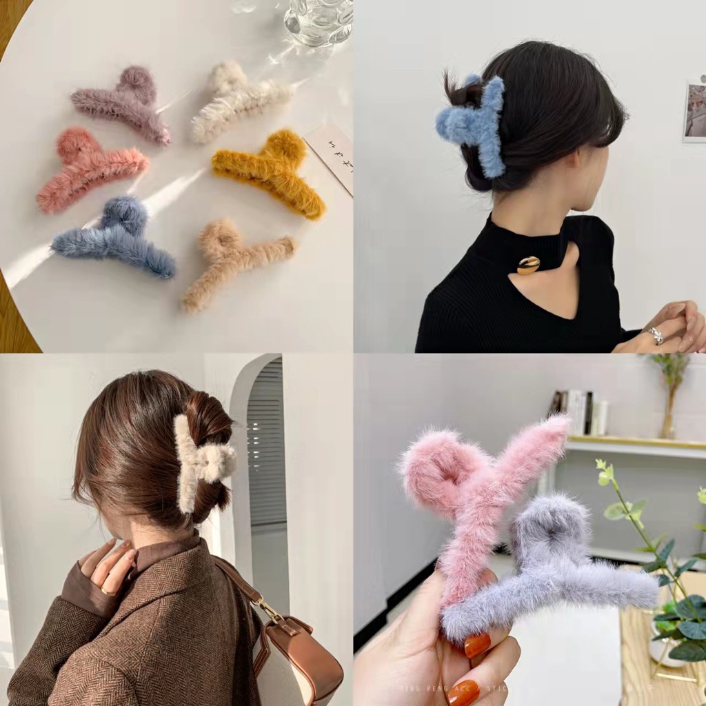 Kẹp Tóc Phủ Lông Lưng Phong Cách Hàn Quốc Đơn Giản Dành Cho Nữ