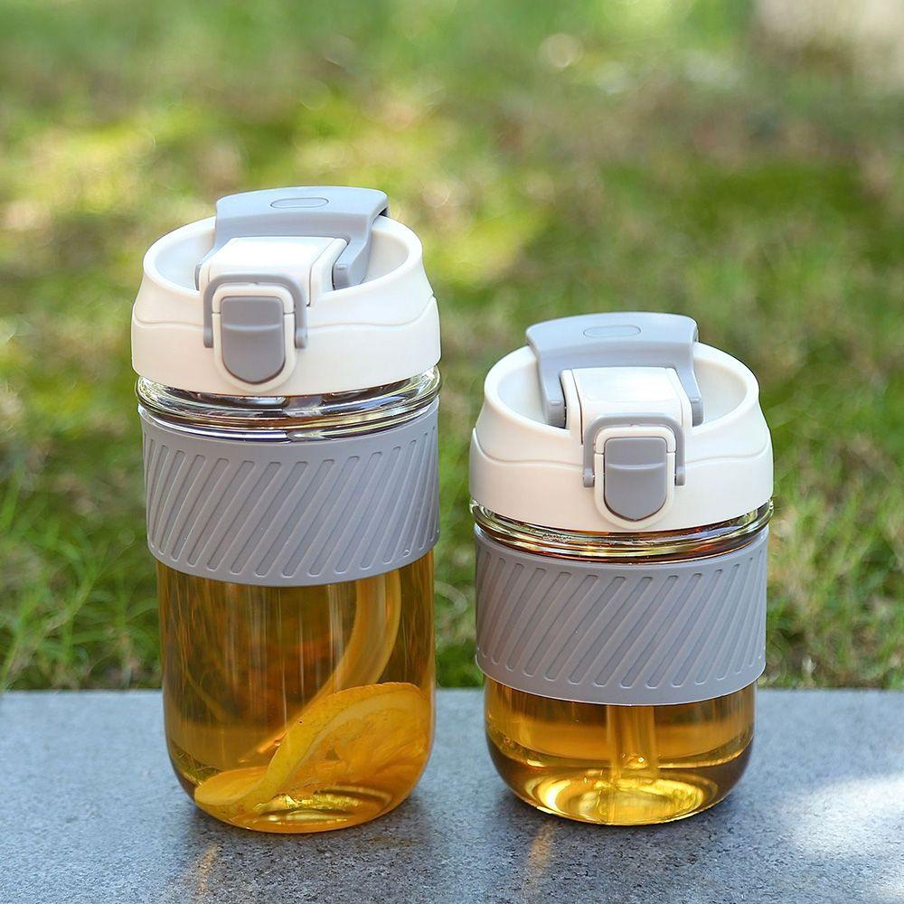 PISTA Bình Nước Thủy Tinh Dung Tích 350 / 500ml Có Ống Hút Tiện Lợi Khi Đi Du Lịch
