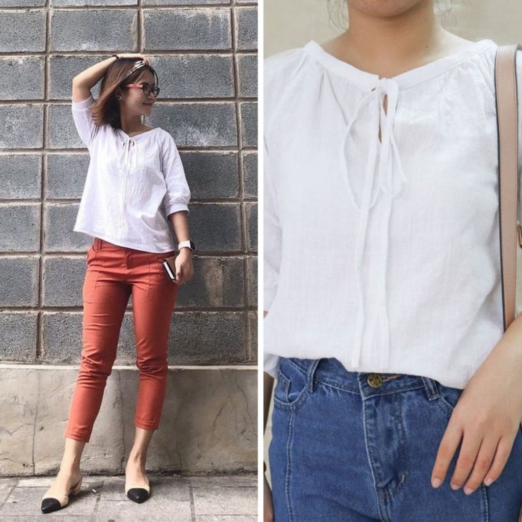 Áo kiểu chất liệu linen đũi dễ thương nữ tính