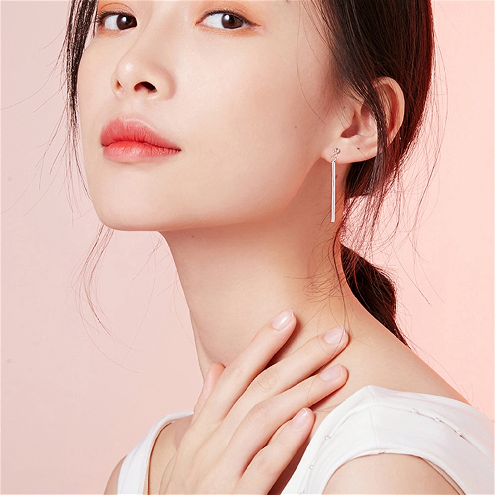 Khuyên Tai Thả Dài Thiết Kế Hình Học Đơn Giản Phong Cách Hàn Quốc