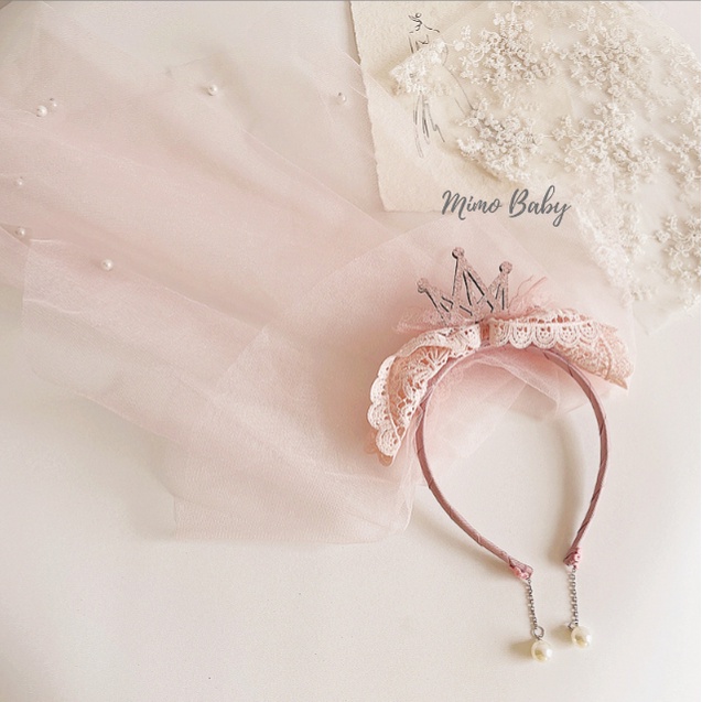 Bờm cô dâu, bờm nơ gắn voan phong cách tiểu thư cho bé gái BD68 Mimo Baby