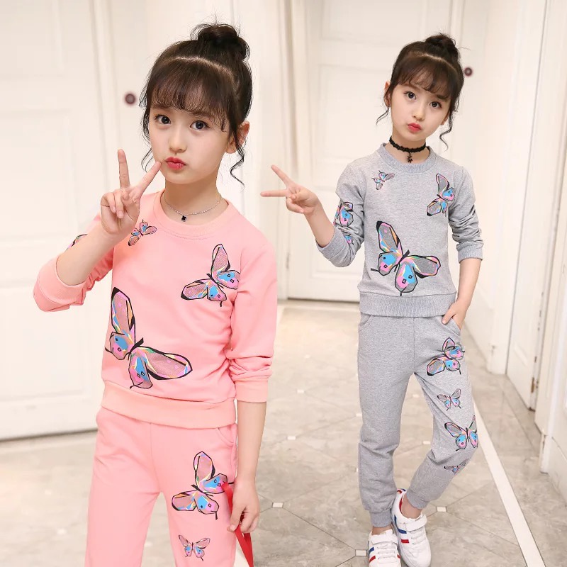 Set Áo Nỉ Dài Tay Và Quần Dài Thời Trang Thu Đông Cho Bé Gái 5 7 8 9 10 12 Tuổi