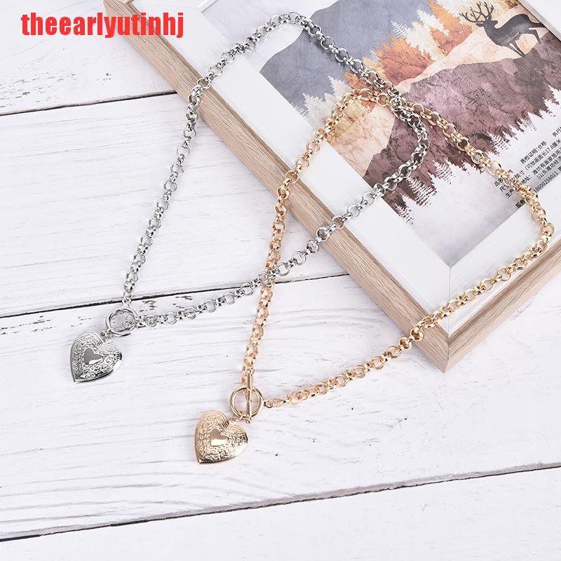 INHJ Fashion Heart Shaped Picture Frame Locket Pendant Necklace Charm Jewelry Gift