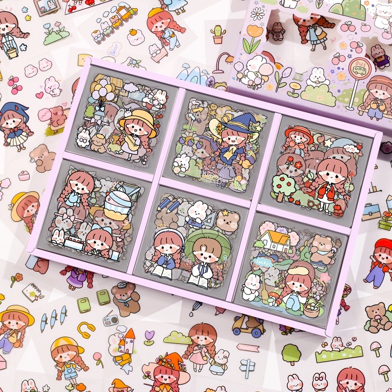 Sticker 200 tấm miếng dán trang trí Chống thấm nước Phong cách Hàn Quốc dễ thương