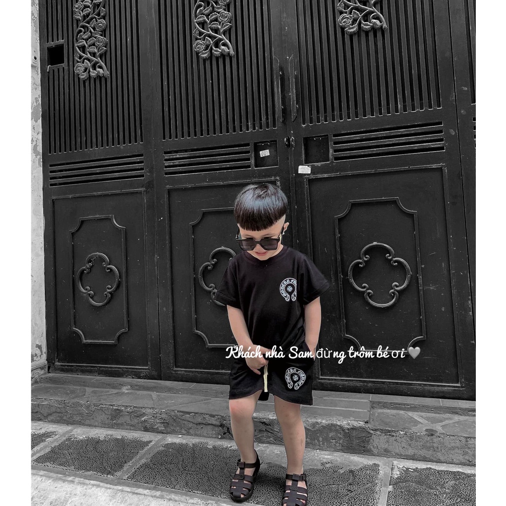 Set quần áo cộc bé trai bé gái Chrome Heart 100% cotton trắng/đen - Samy_vn