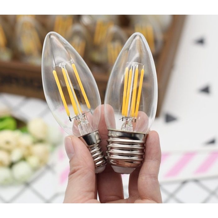 Bóng đèn LED Edison C35 4W ánh sáng vàng đui E14 và E27 loại không râu và có râu