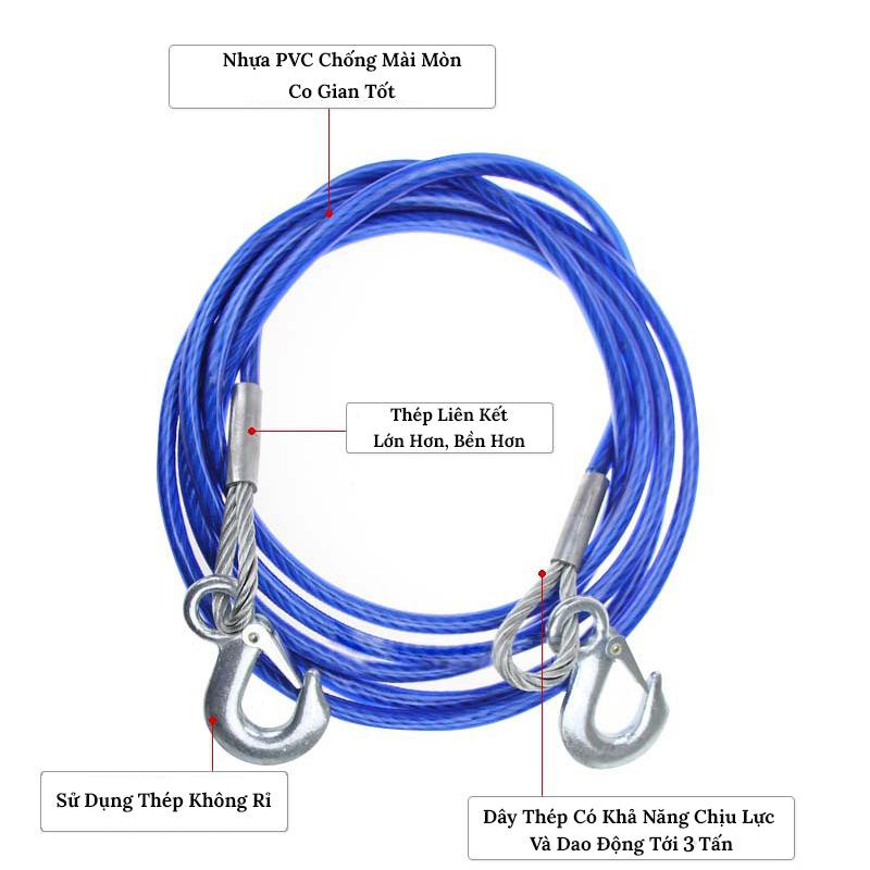 Cáp Kéo Xe Ô Tô - Dây Cáp Kéo Xe Lõi Kim Loại Siêu Bền ,Trọng Tải 5-7 Tấn CARZONE.TOP
