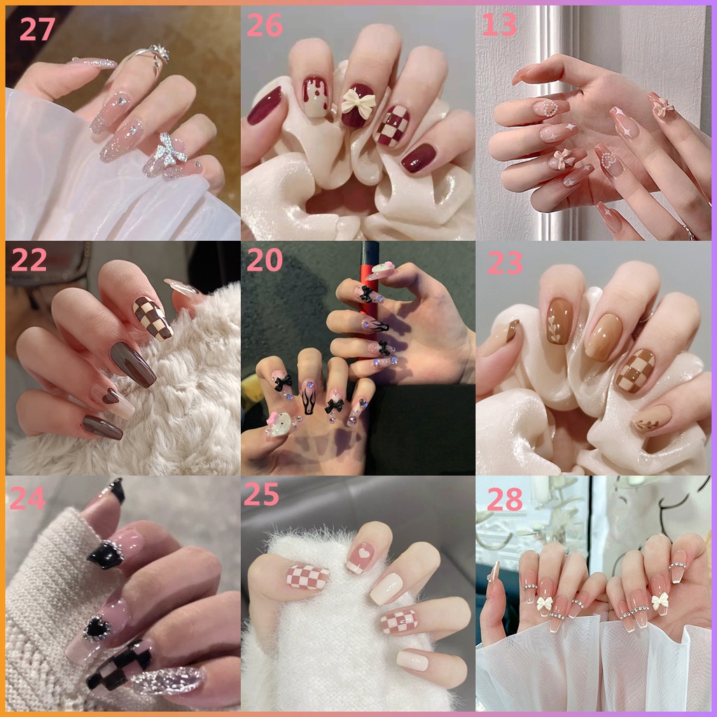 [Hàng mới về] Set 24 móng giả dáng dài đính hình bướm trong suốt và đá sang trọng thanh lịch cho nữ