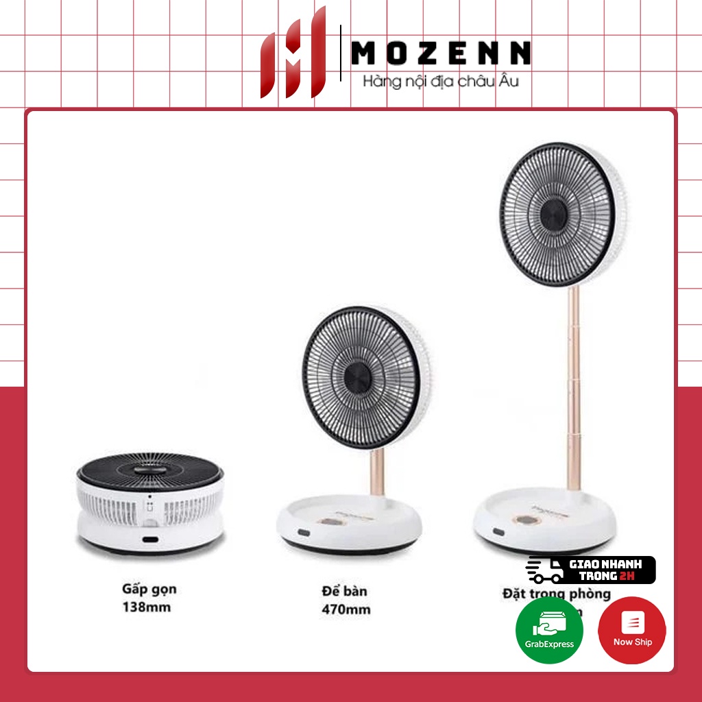 Quạt cây đứng tích điện gấp gọn thông minh ELEGANT, có thể điều chỉnh độ dài, thương hiệu Đức