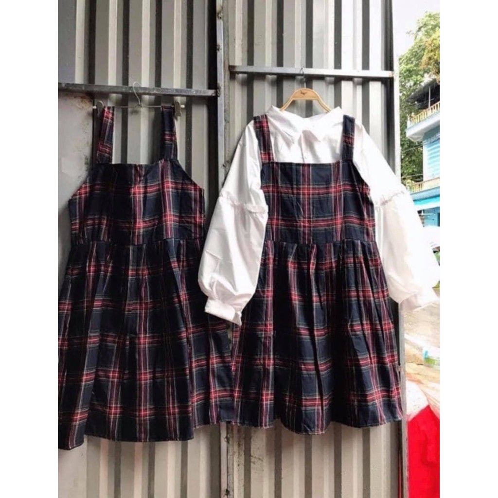 [Rẻ Vô Địch] VÁY YẾM CARO BABYDOLL KẺ - YẾM VÁY KẺ SỌC CARO MÀU ĐỎ ĐEN NỮ | BigBuy360 - bigbuy360.vn