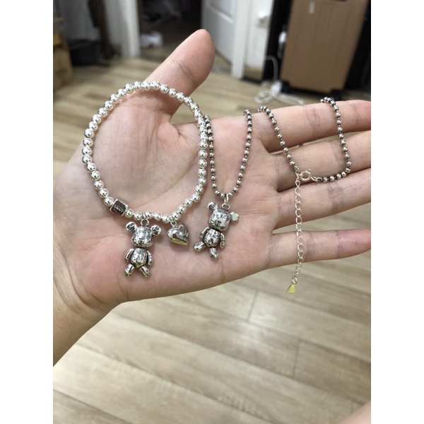 Dây chuyền bi bạc mặt Bear Brick bạc 925, có bán lẻ mặt Minh Tâm Jewelry