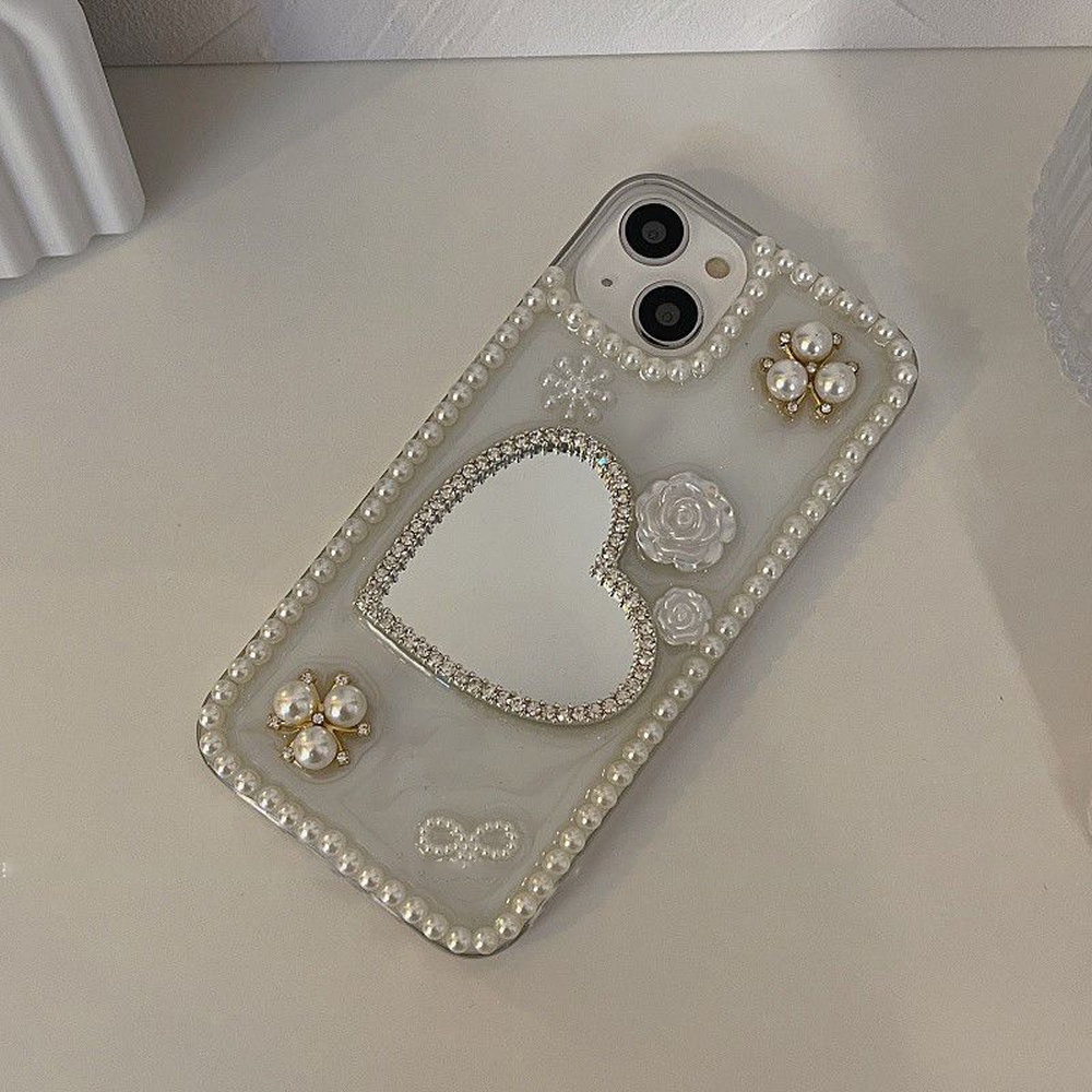 Ốp Điện Thoại TPU Mềm Lấp Lánh 3D Chống Sốc Có Gương Trang Điểm Trái Tim Cho IPhone 13 12 11 Pro Max X XR 8 7 Plus