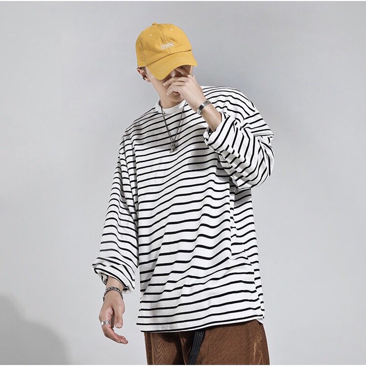 Áo thun tay dài form rộng - phông dài tay nam nữ oversize sọc nhí - 2N Unisex