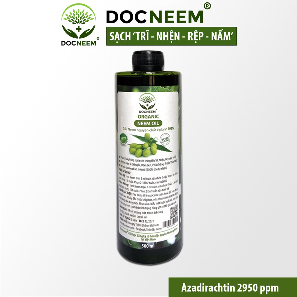 - Dầu Neem nguyên chất ép lạnh trị côn trùng sâu bệnh Thương hiệu Docneem (500ml) hàng nhập.