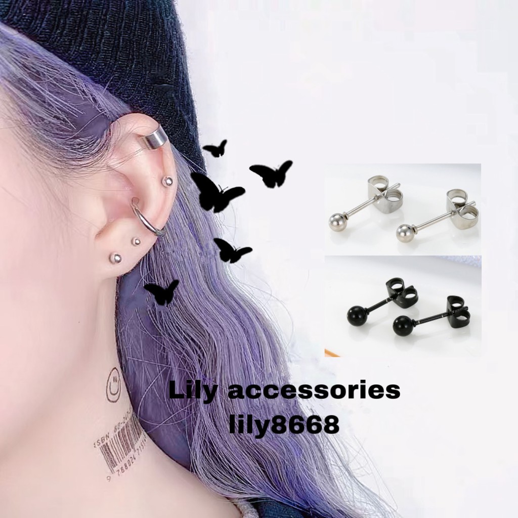 Marbles Earring khuyên tai titan bi tròn không gỉ không đen không dị ứng nam nữ unisex (nút xỏ)