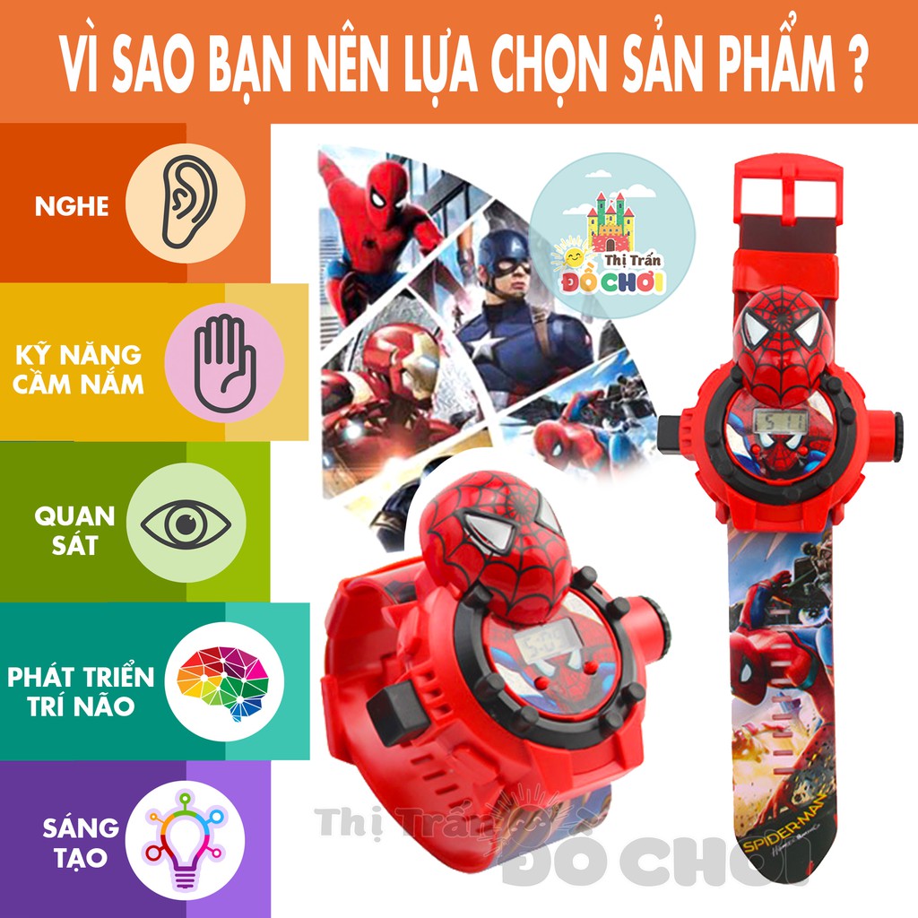 Xe đồ chơi  COMBO  Xe ô tô đồ chơi chạy trớn 12 nhân vật hoạt hình kèm đồng hồ chiếu hình mẫu người nhện cho bé