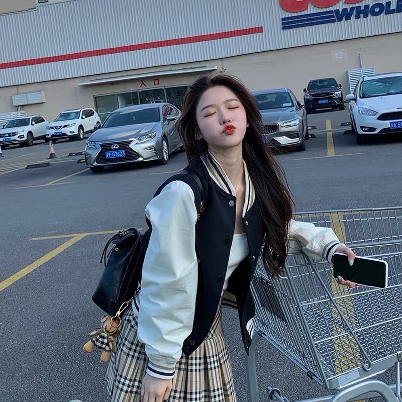 ÁO KHOÁC BOMBER DÁNG CROPTOP PHỐI SỌC